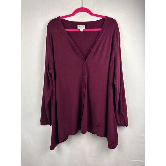 Whisper Knit Burgundy Long-Sleeve Cardigan Sweater By Louis DellOlio Size XL - Picture 2 of 5